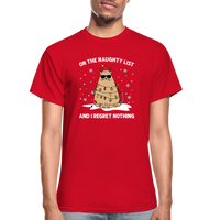 On the Naughty List and I Regret Nothing Cat Christmas Gildan Ultra Cotton Adult T-Shirt - red