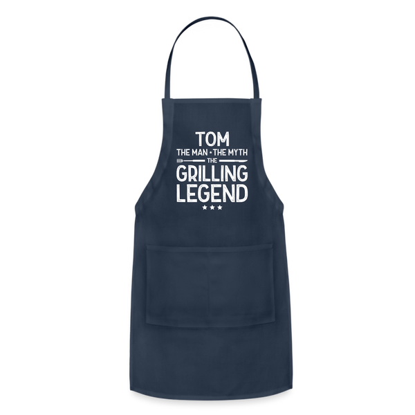 Tom the Man the Myth the Grilling Legend Adjustable Apron - navy