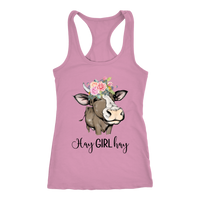 Hay Girl Hay Cow Tank Top | Funny Racerback Tanks for Women | Country Girl Cow Lover Gift Boho Floral Cow Birthday Present Mothers Day Ideas