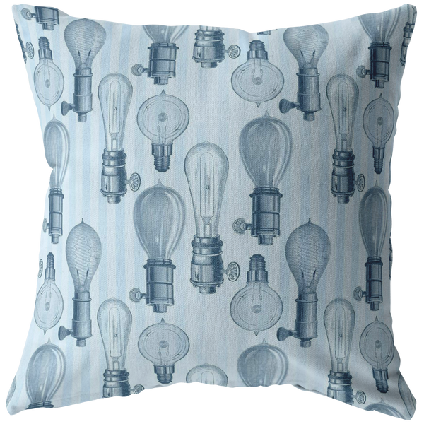 Vintage Light Bulb Pillow or Zip Cover | Blue Home Decor Victorian Steampunk Antique