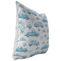 Blue and White Trucks Cars Hearts Stars & Clouds Pillow Cover for Baby Nursery Kids Teen Boy Bedroom